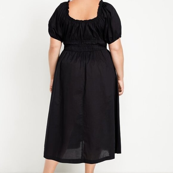 Old Navy Black Fit & Flare Puff-Sleeve Midi Dress Milkmaid Peasant Size 3XL NWT - Picture 1 of 7